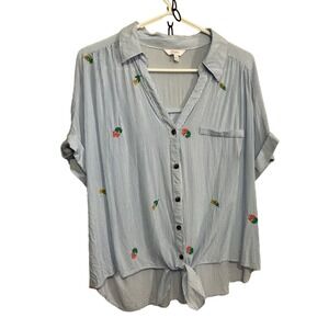 Candies Pinstripe Blouse Tie Front Size XXL